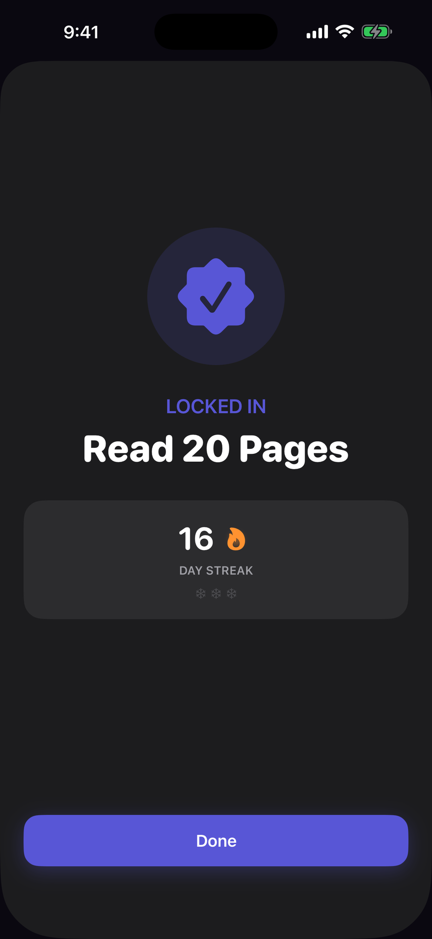 Helpfl's completion screen after a scan, showing a 16-day streak.